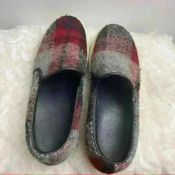 𝅺joshua Sanders Tweed Plaid Slip On Sneakers Red/Gray - Picture 2 of 7